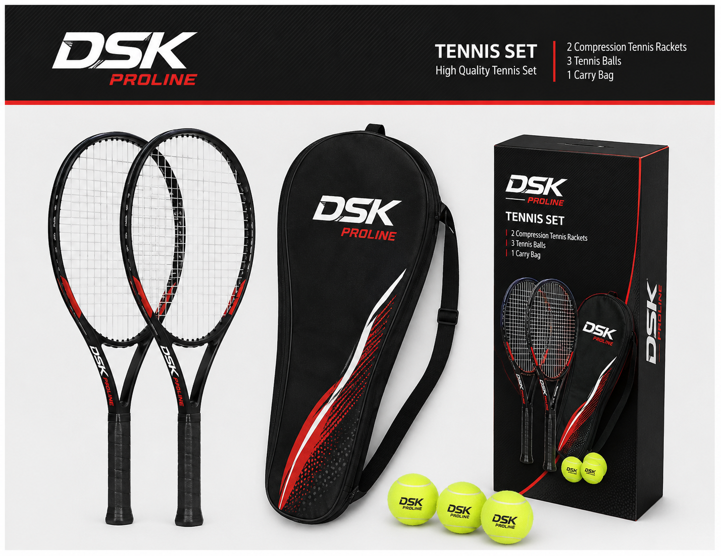 DSK PROLINE Tennis Set – 2 Player Complete Tennis Kit