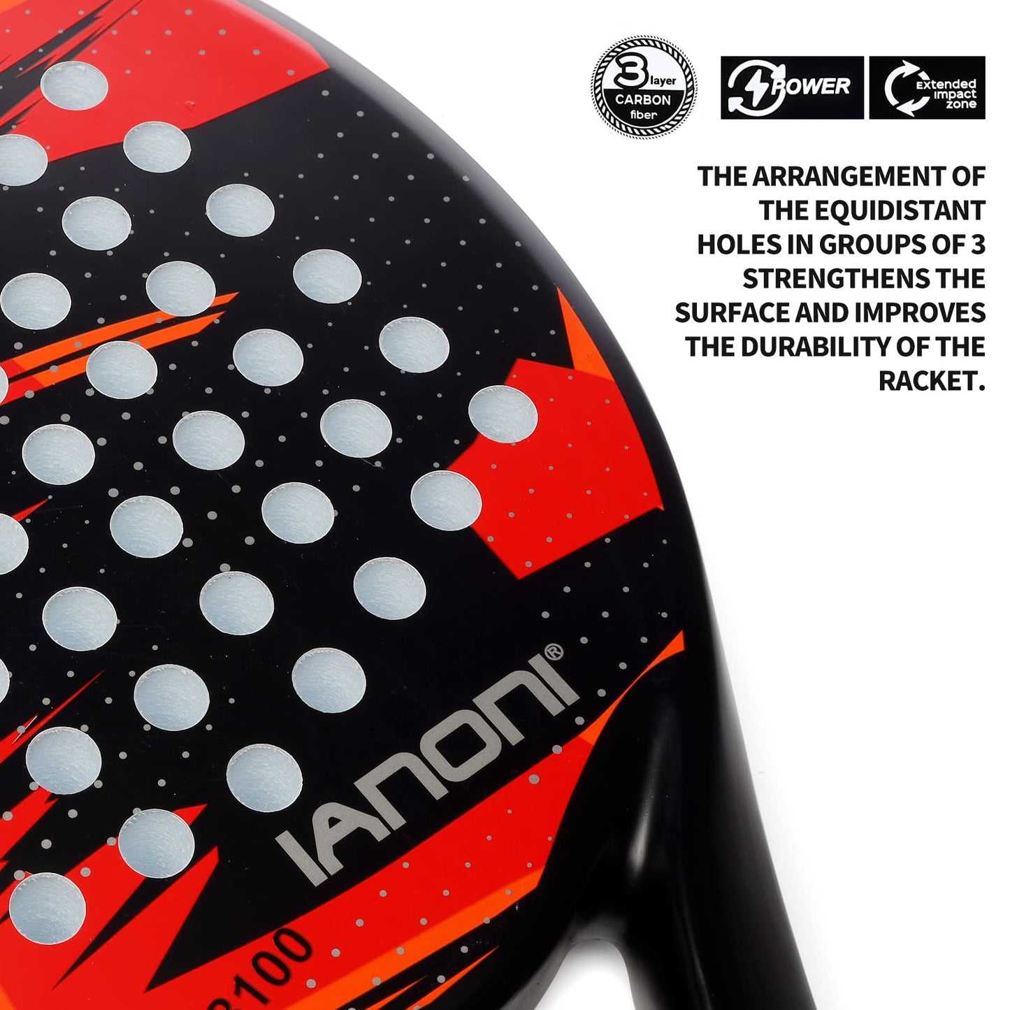 Premium Padel Racket Red, 100% Carbon Fiber