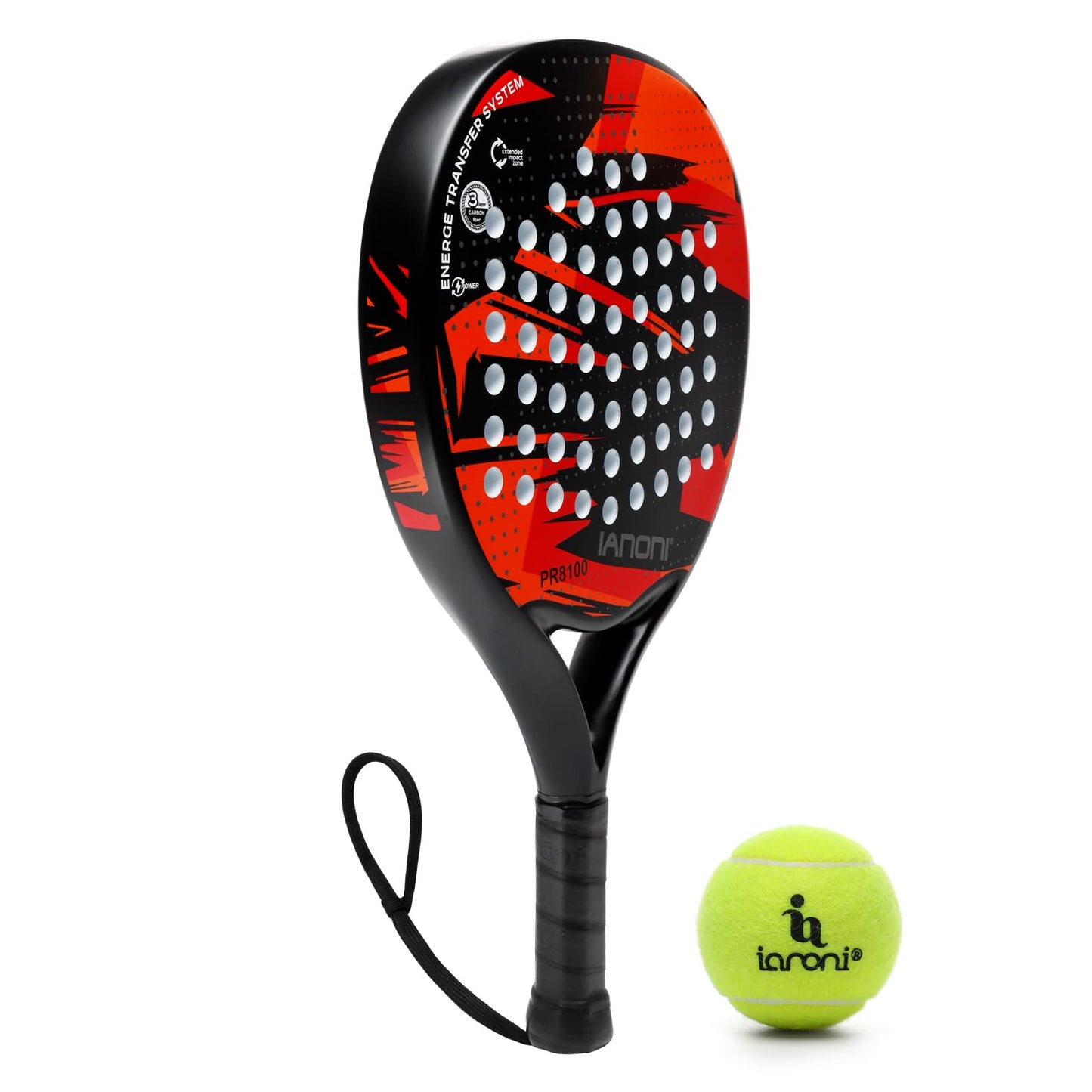Premium Padel Racket Red, 100% Carbon Fiber