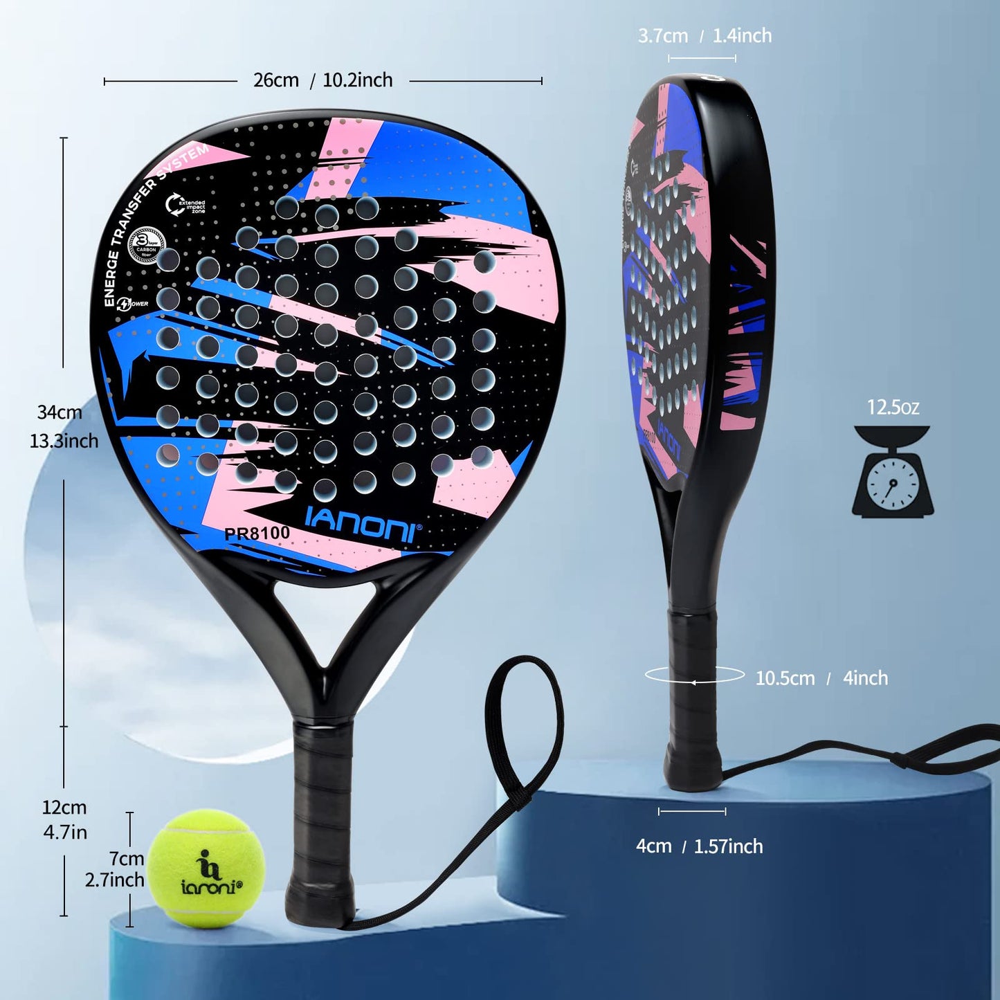 Premium Padel Racket Red, 100% Carbon Fiber