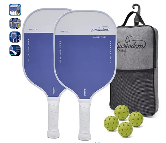Pickleball Paddles Set of 2 Rackets with Balls and Bag, PickleBall Equipment with Accessories, Fiberglass Pickleball Racquet Set for Men, Women, Kids, Adults