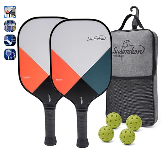 Pickleball Paddle Set – 2 Lightweight Fiberglass Rackets with Balls & Bag – USAPA Approved, All Ages & Skill Levels